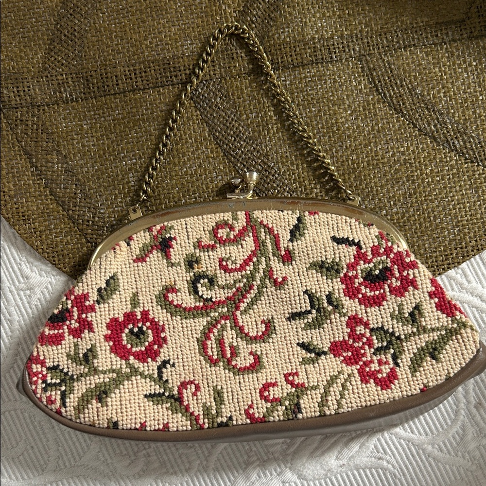 Floral Embroidered Clutch with Chain Strap